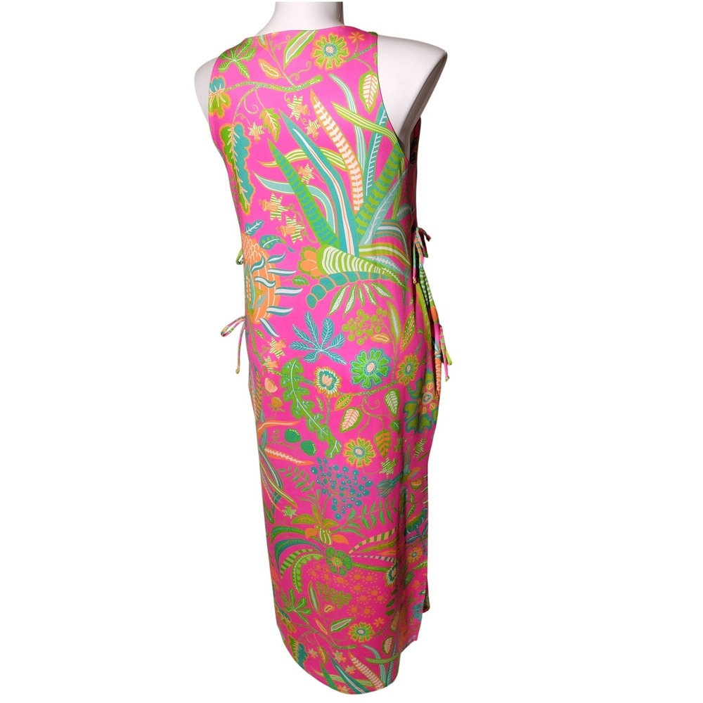 Gretchen Scott XL Pink Hummingbird Heaven Side Tie Sleeveless Maxi Dress Slit - Picture 4 of 10